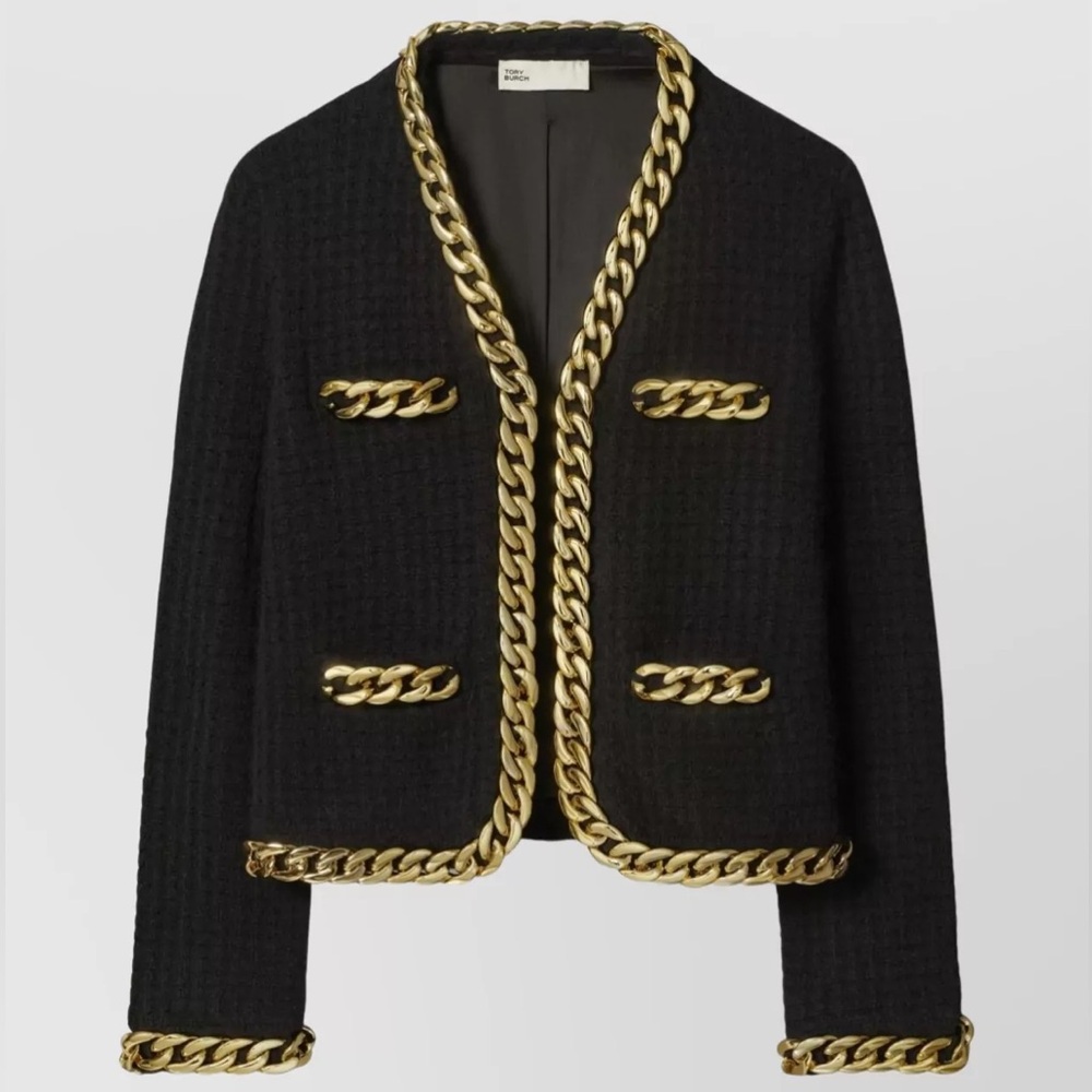 Tory Burch Black and Gold Chain Trim Cardigan